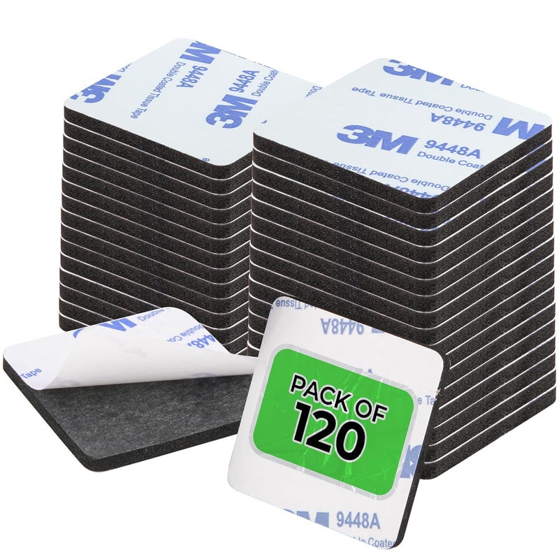 HASAAO 120 قطعة شريط لاصق مزدوج الجوانب قوي للاستخدام الثقيل | شرائط لاصقة قوية لتركيب العناصر الخفيفة، تعليق الصور، مشاريع الأعمال اليدوية | بدون ضرر، لا حاجة للمسامير (مربعات سوداء بسماكة 3 مم) - Image 1